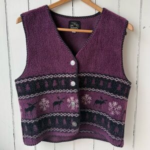 Alps Vintage Purple Western Moose Patterned Vest